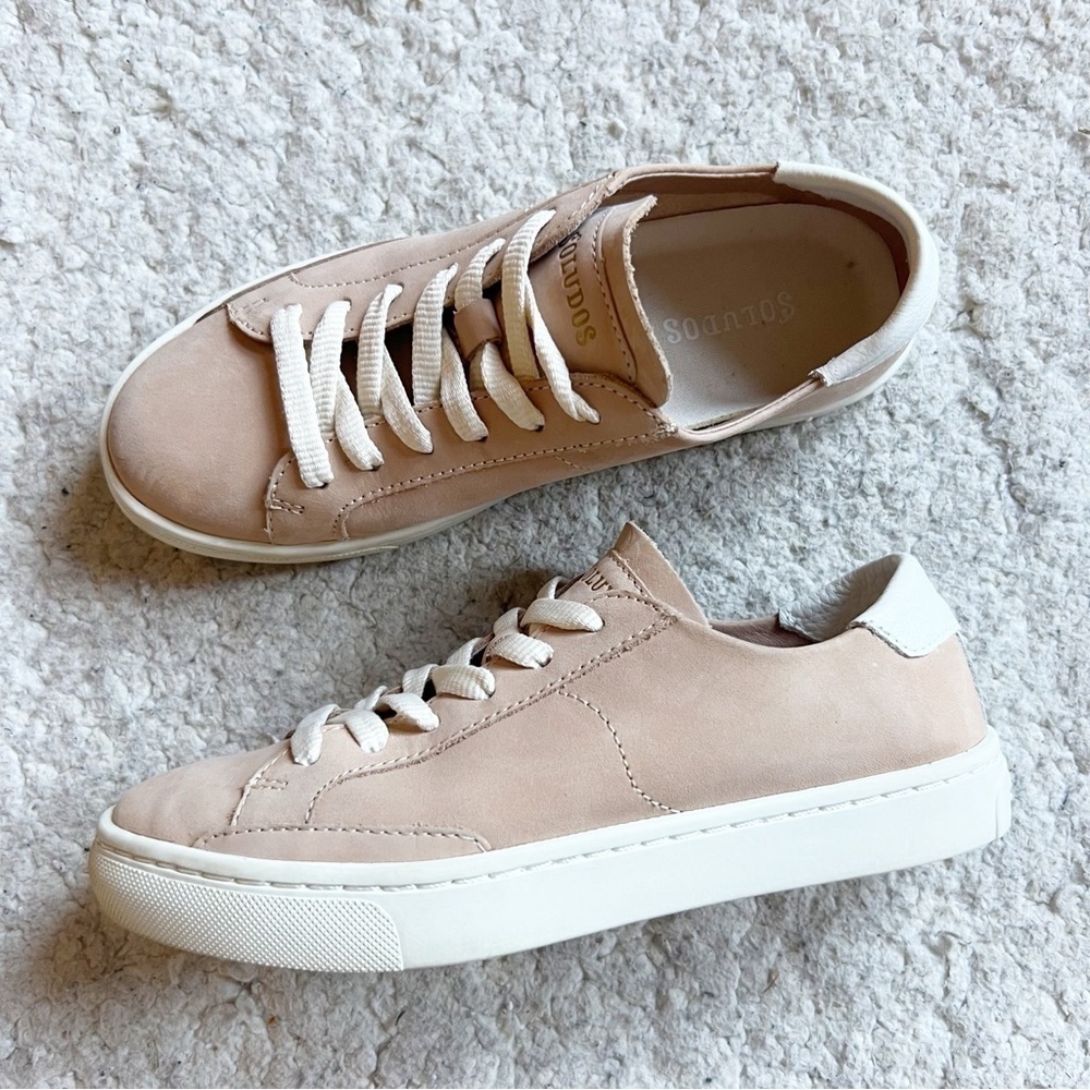 Soludos: Women's Sand Tan Cream Low Top The Ibiza Classic Suede Sneakers Sz 5